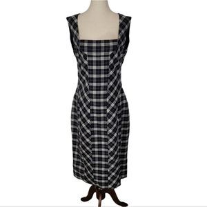 Dolce & Gabbana Black & White Plaid Wool Sleeveless Shift Dress